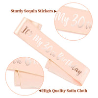 6 x Brand New NETUME Birthday Sash for Women, Rose Gold Birthday Sashes with It s My 30th Birthday Satin Sash for Birthday Party, Personalised Sashes Happy Birthday Sash for Adults Ideal Birthday Accessories Gifts - RRP £24.42