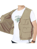 1 x RAW Customer Returns Sukany Men s Summer Utility Safari Fishing Vest Travel Cargo Work Shooting Military Waistcoat Lightweight Sleeveless Adventurer Gilet Multi Pocket Jackets Khaki L - RRP £24.98