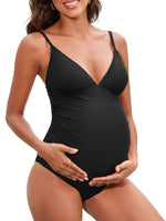 1 x RAW Customer Returns CUPSHE Maternity Swimsuit for Women One Piece Swimsuits Pregnancy Swimwear Spaghetti Straps Ruched Adjustable Black S - RRP £19.28