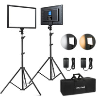 1 x RAW Customer Returns RALENO LED Video Lighting Kit, 2-Pack 192 LEDS Soft Video Panel Light with 180cm Light Stands 1 Handbag, 3200K-5600K Built-in Batteries Studio Lights For YouTube Video Recording Photography Streaming - RRP £169.99