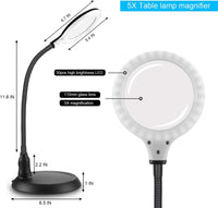 1 x RAW Customer Returns Large 5X Magnifying Lamp, ZHSX Dimmable Hands Free Magnifying Glass with Light and Stand for Hobbies Reading Artist Crafts - RRP £32.99