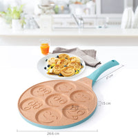 3 x RAW Customer Returns joeji s Kitchen 7 Hole Pancake Pan 26cm - Smiley Faces Mold - Non Stick and Induction Suitable - Lightweight Cast Aluminium - Mini Pancakes - Fun Kids Breakfast - Blue - RRP £67.47
