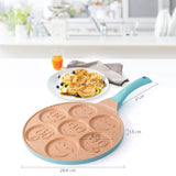 3 x RAW Customer Returns joeji s Kitchen 7 Hole Pancake Pan 26cm - Smiley Faces Mold - Non Stick and Induction Suitable - Lightweight Cast Aluminium - Mini Pancakes - Fun Kids Breakfast - Blue - RRP £67.47