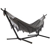 1 x RAW Customer Returns BEJOY Double Hammock with Stand,Extra Large Cotton Cloth and Adjustable Heavy-Duty Steel Frame for Indoor Outdoor Garden Camping Swing for Adult Kids,Camping Patio Bed Swing, Dark gray - RRP £80.99