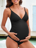 1 x RAW Customer Returns CUPSHE Maternity Swimsuit for Women One Piece Swimsuits Pregnancy Swimwear Spaghetti Straps Ruched Adjustable Black S - RRP £19.28