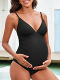 1 x RAW Customer Returns CUPSHE Maternity Swimsuit for Women One Piece Swimsuits Pregnancy Swimwear Spaghetti Straps Ruched Adjustable Black S - RRP £19.28