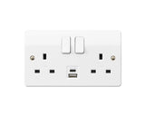 1 x RAW Customer Returns MK ELECTRIC Logic Plus Double Socket K2745WHI with Dual USB Charging Ports type A and C, 2-Gang, 13A , white - RRP £25.69