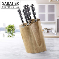 1 x RAW Customer Returns Sabatier Professional Curved 5 Piece Knife Block Set - Solid Oak, Full Tang Knives, High Carbon Steel, Taper Ground Blades, Triple Rivet Comfort Handles. Sharper for Longer. by Taylors Eye Witness. - RRP £105.36