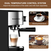 1 x RAW Customer Returns Bonsenkitchen Espresso Machine,15 Bar Coffee Machine With Foaming Milk Wand, 1450W High-Performance Coffee Maker, 1.25L Removable Water Tank, for Espresso, Cappuccino, Latte, Macchiato, CM8902 - RRP £45.98