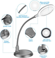 1 x RAW Customer Returns Large 5X Magnifying Lamp, ZHSX Dimmable Hands Free Magnifying Glass with Light and Stand for Hobbies Reading Artist Crafts - RRP £32.99