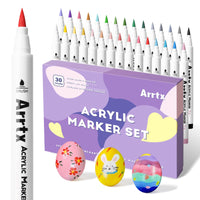 1 x RAW Customer Returns Arrtx 30 Colors Acrylic Paint Pens for Rock Painting, Extra Brush Tip, Water Based Paint Markers for Stone, Glass, Easter Egg, Wood and Fabric Painting-No Toxic,No Odor - RRP £34.99