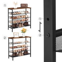 1 x RAW Customer Returns HOOBRO Shoe Rack, 5-Tier Shoe Organizer Shelf, 75 x 30 x 85 cm, with Flat or Slant Adjustable Shelf, Sturdy and Stable, Shoe Storage Organiser for Entryway, Hallway, Industrial, Rustic Brown EBF01XJ01 - RRP £55.99
