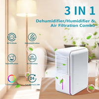 1 x RAW Customer Returns Hoomace 3 In 1 Small Humidifier Dehumidifier Combo With Air Filtration, Humidifiers Dehumidifier For Home Bedroom With Drain Hose Temperature Display,4 Modes,7 Color LED Lights,Timer Set  - RRP £49.99