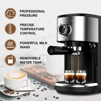 1 x RAW Customer Returns Bonsenkitchen Espresso Machine,15 Bar Coffee Machine With Foaming Milk Wand, 1450W High-Performance Coffee Maker, 1.25L Removable Water Tank, for Espresso, Cappuccino, Latte, Macchiato, CM8902 - RRP £45.98