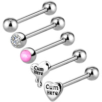 2 x Brand New OUFER Body Piercing Tongue Bars Piercing 5PCS 14G 316L Stainless Steel Clear CZ Tongue Piercing Jewellery Sexy Letter Tongue Rings Tongue Barbells Cum here - RRP £25.96