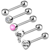 2 x Brand New OUFER Body Piercing Tongue Bars Piercing 5PCS 14G 316L Stainless Steel Clear CZ Tongue Piercing Jewellery Sexy Letter Tongue Rings Tongue Barbells Cum here - RRP £25.96