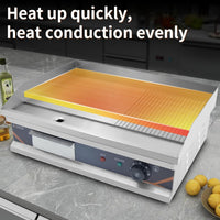 1 x RAW Customer Returns DULNICE Commercial Electric Griddle, 54cm Countertop Grill Grooved Flat Top Stainless Steel Kitchen Grills with Thermostatic Control, Hot Plate BBQ Grill for Fry Eggs Pies Hamburgers Bacon 3000W - RRP £159.0