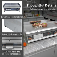 1 x RAW Customer Returns DULNICE Commercial Electric Griddle, 54cm Countertop Grill Grooved Flat Top Stainless Steel Kitchen Grills with Thermostatic Control, Hot Plate BBQ Grill for Fry Eggs Pies Hamburgers Bacon 3000W - RRP £159.0