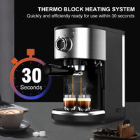1 x RAW Customer Returns Bonsenkitchen Espresso Machine,15 Bar Coffee Machine With Foaming Milk Wand, 1450W High-Performance Coffee Maker, 1.25L Removable Water Tank, for Espresso, Cappuccino, Latte, Macchiato, CM8902 - RRP £45.98