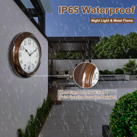 1 x RAW Customer Returns OCEST Luminous Garden Clocks Outdoor Waterproof, 15 inch Metal Large Night Light Up Glow in The Dark Wall Clock Silent Battery Operated, Outside Decor Clock for Pool Living Room Kitchen Gift - RRP £54.99