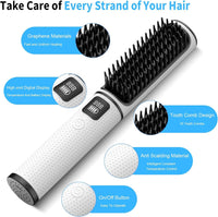 1 x RAW Customer Returns Cordless Hair Straightener Brush, Mini Portable Travel Wireless Straightener Negative Ion with Type-C Rechargeable Anti-Scald Fast Heating 4 Temp Settings, Hair Straighteners Comb for Women Gift - RRP £49.99