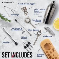 1 x Brand New 550mL Cocktail Shaker Set with Bamboo Stand - 12pc Cocktail Making Set, Cocktail Shakers Bar Shaker Set with Bar Accessories - Perfect Bartender Kit for Home Bar - Great Cocktail Gift Set - Cresimo - RRP £19.95