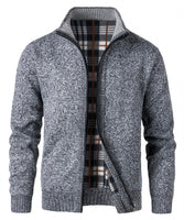1 x Brand New KTWOLEN Mens Fleece Lined Cardigans Classic Full Zip Sweater Stand Collar Jumper Casual Knitted Jackets Long Sleeve Knitwear Winter Warm Coat, Charcoal, XXL - RRP £35.99