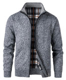 1 x Brand New KTWOLEN Mens Fleece Lined Cardigans Classic Full Zip Sweater Stand Collar Jumper Casual Knitted Jackets Long Sleeve Knitwear Winter Warm Coat, Charcoal, XXL - RRP £35.99