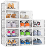 1 x RAW Customer Returns HOMIDEC Shoe Storage Box,12 pcs Stackable Shoe Boxes Clear Plastic Shoe Organizer Shoe Containers with Lids for Women Men,Fit up to UK 9.5,White - RRP £27.98