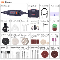 1 x RAW Customer Returns Rotary Tool Kit, GOXAWEE 130W Multi-Functional Mini Grinder Set with 140 Accessories Keyless Chuck Flex Shaft Varible Speed Multi Tool for Craft Projects DIY Creations - RRP £28.89