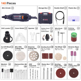 1 x RAW Customer Returns Rotary Tool Kit, GOXAWEE 130W Multi-Functional Mini Grinder Set with 140 Accessories Keyless Chuck Flex Shaft Varible Speed Multi Tool for Craft Projects DIY Creations - RRP £28.89