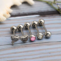 2 x Brand New OUFER Body Piercing Tongue Bars Piercing 5PCS 14G 316L Stainless Steel Clear CZ Tongue Piercing Jewellery Sexy Letter Tongue Rings Tongue Barbells Cum here - RRP £25.96