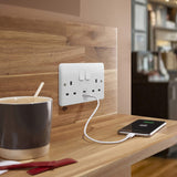 1 x RAW Customer Returns MK ELECTRIC Logic Plus Double Socket K2745WHI with Dual USB Charging Ports type A and C, 2-Gang, 13A , white - RRP £25.69