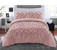 1 x RAW Customer Returns Pintuck Pink Duvet Cover Set 3 Pieces Pinch Pleat Microfiber Bedding Covers Hotel Quality Quilt Bed Sets with Pillowcases Double King Super King Size - RRP £21.99