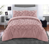 1 x RAW Customer Returns Pintuck Pink Duvet Cover Set 3 Pieces Pinch Pleat Microfiber Bedding Covers Hotel Quality Quilt Bed Sets with Pillowcases Double King Super King Size - RRP £21.99