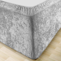 1 x RAW Customer Returns MK Home Textile Crushed Velvet Divan Bed Base Wrap - Silver Grey Deep Fitted Valance Sheet Frame Cover Fully Elasticated Skirt Easy To Fit Single Double King Super King Size Silver Grey, King  - RRP £17.99