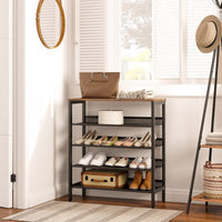 1 x RAW Customer Returns HOOBRO Shoe Rack, 5-Tier Shoe Organizer Shelf, 75 x 30 x 85 cm, with Flat or Slant Adjustable Shelf, Sturdy and Stable, Shoe Storage Organiser for Entryway, Hallway, Industrial, Rustic Brown EBF01XJ01 - RRP £55.99